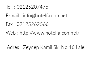Hotel Falcon iletiim bilgileri